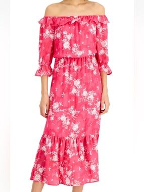 MSRP $99 Willow Drive Women Floral Off-Shoulder Maxi Dress Pink Size L